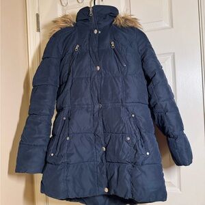 Nautica Dark Blue Puffer Jacket with Faux Fur Hood